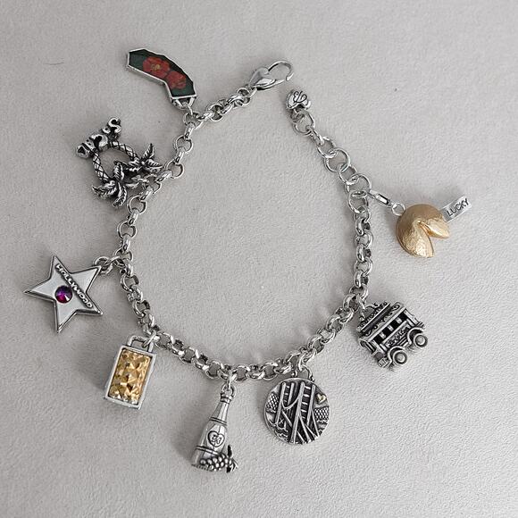 Brighton California State Charm Bracelet Silver Plated Retired Design 8" - Picture 2 of 8